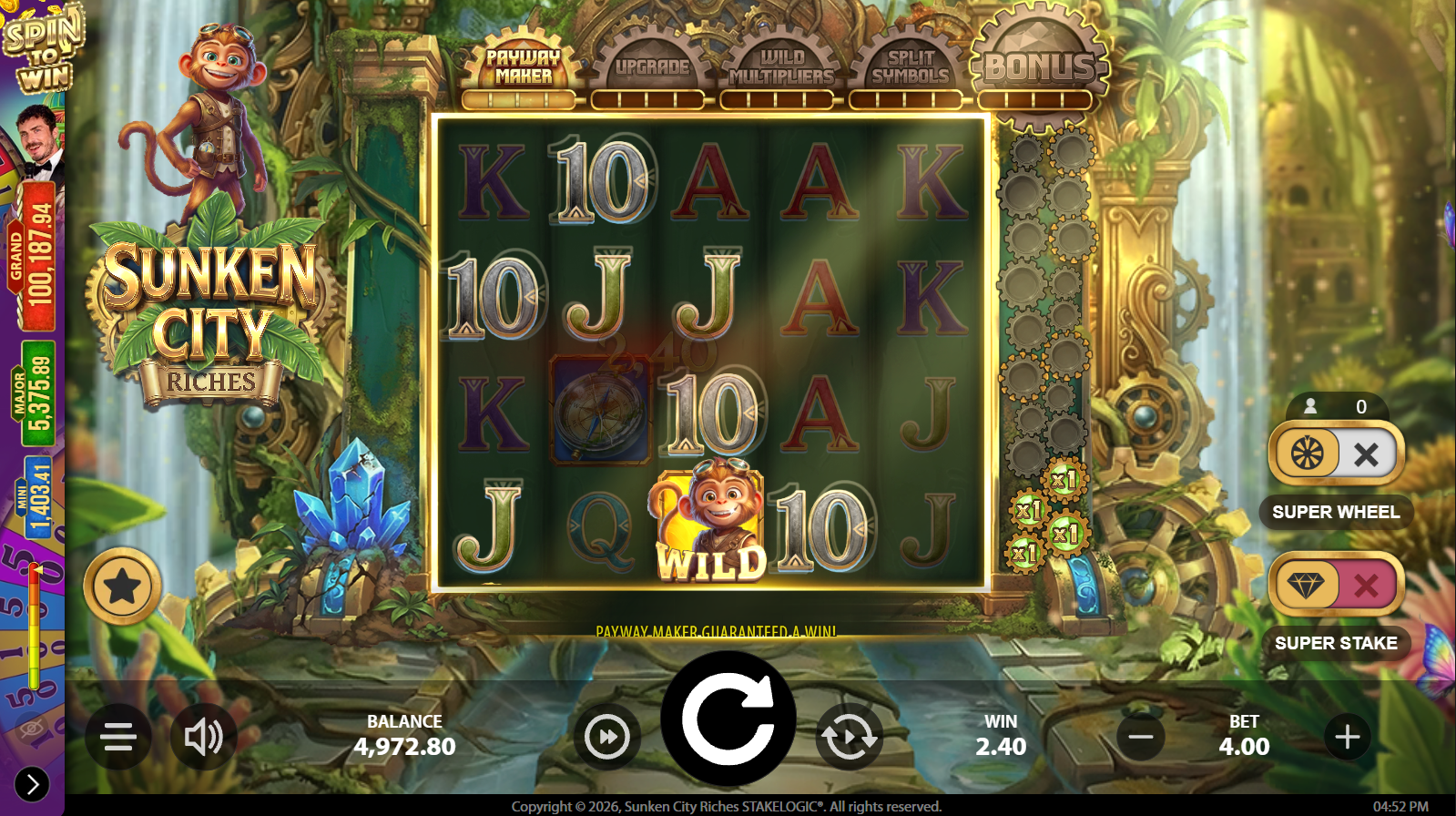 Sunken City Riches base game reels showing the 5x4 grid