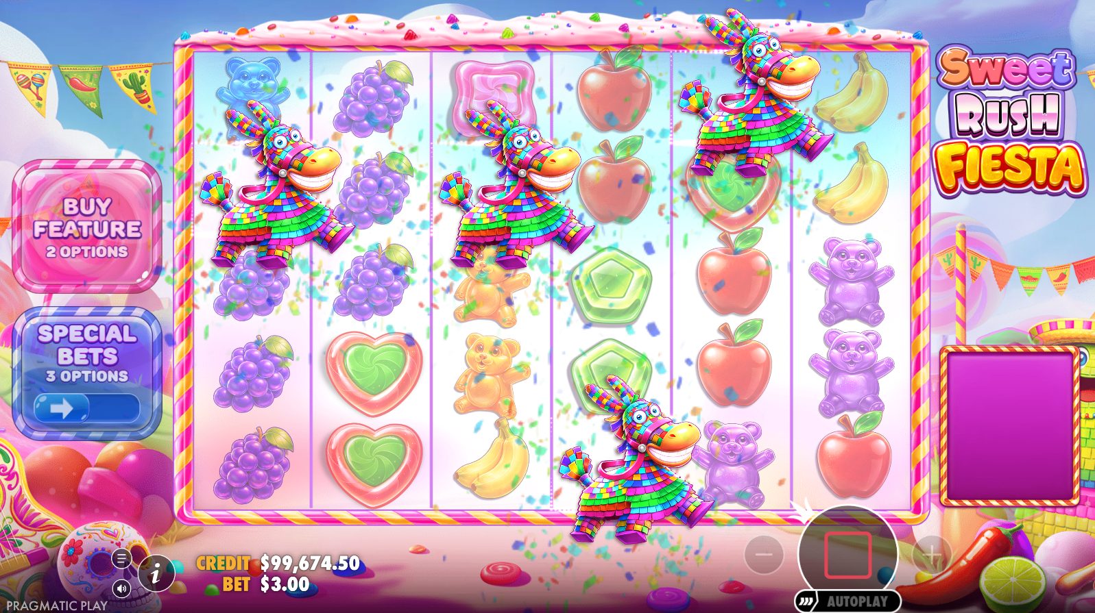 Sweet Rush Fiesta scatter bonus symbols triggering the Free Spins feature