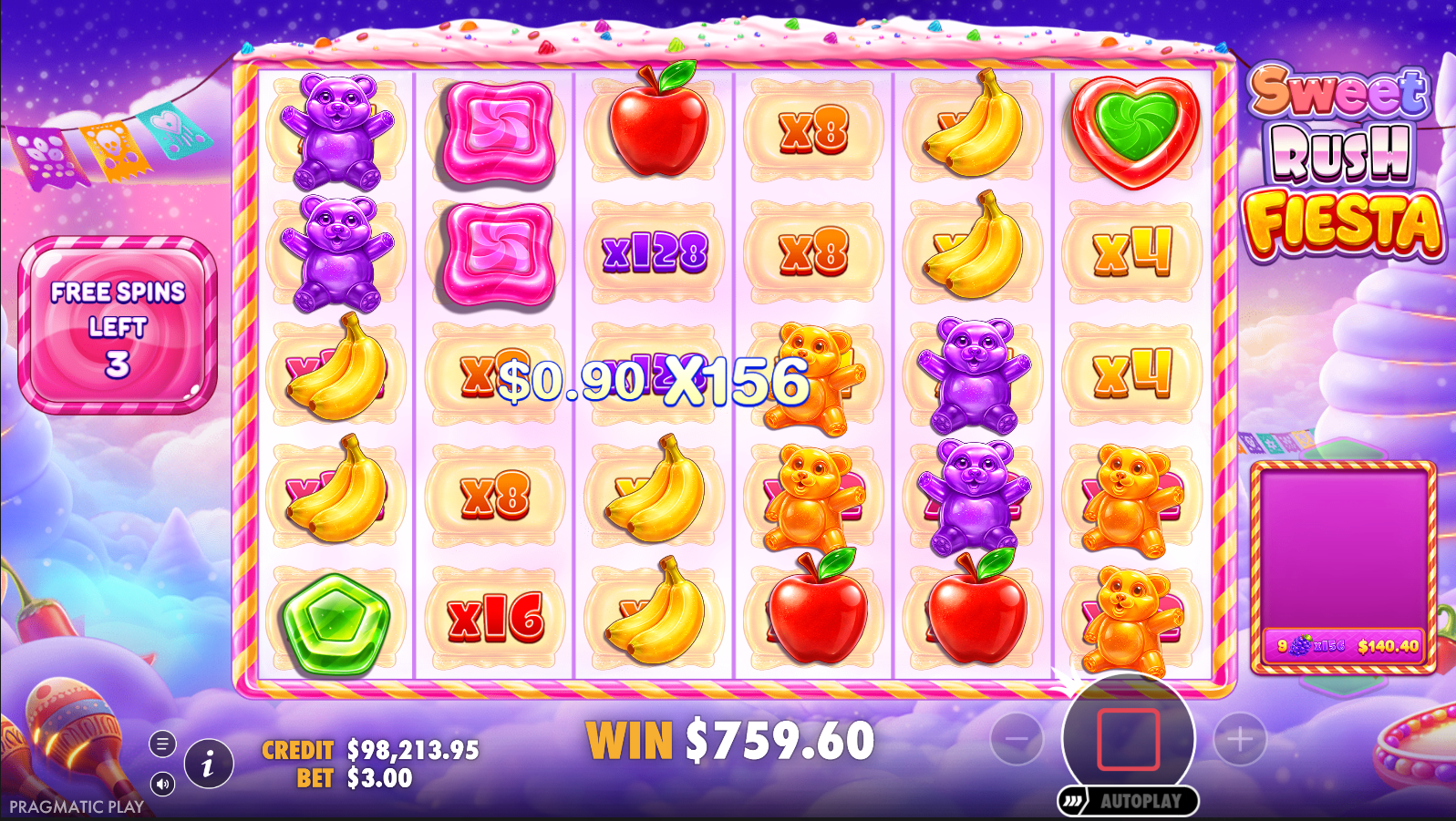 Sweet Rush Fiesta Super Free Spins with x2 starting multipliers on all grid positions
