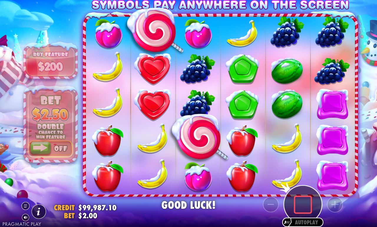 Sweet Bonanza Xmas lollipop scatter symbols in play