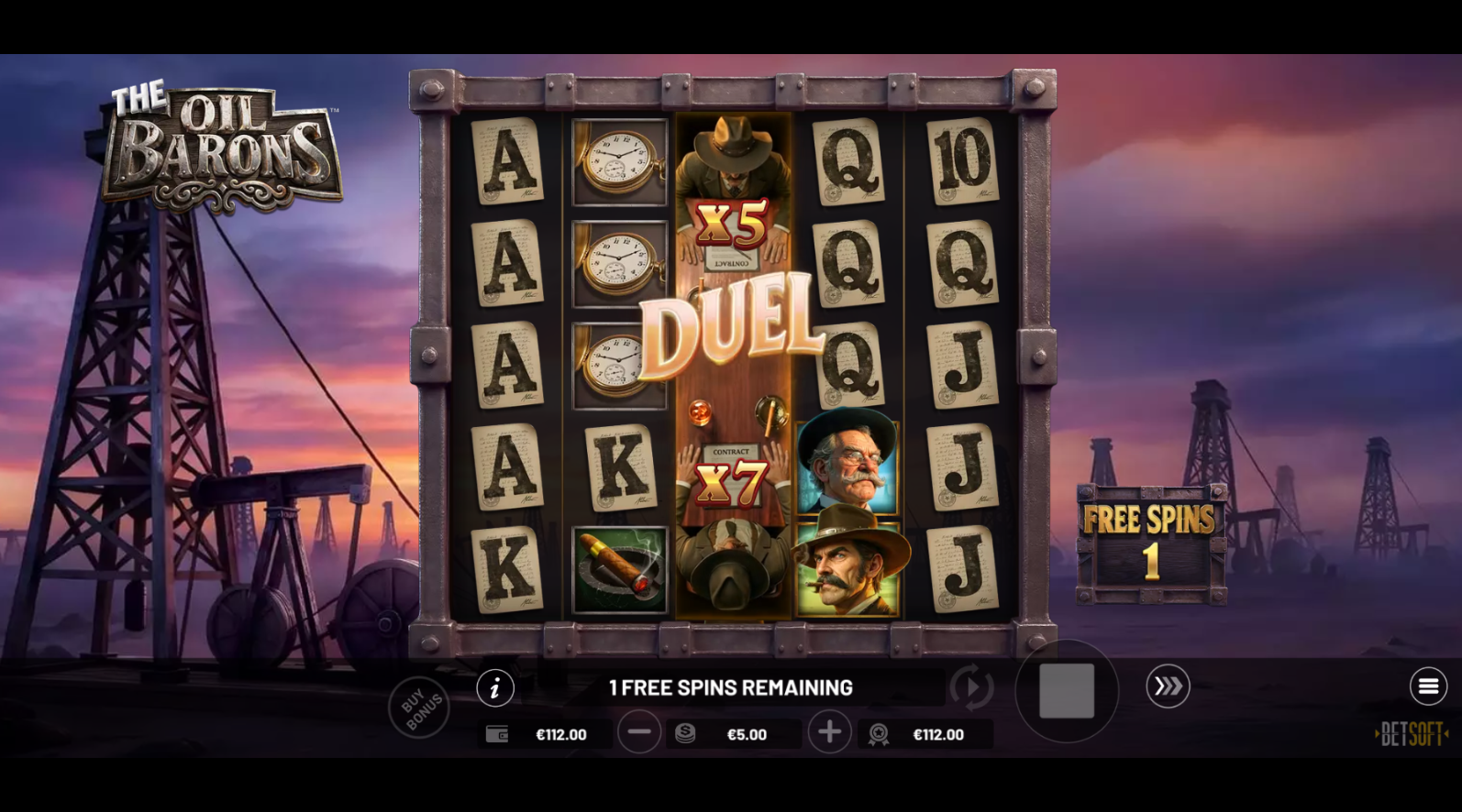 The Oil Barons - Contract Duel bonus feature with VS symbols and free spins