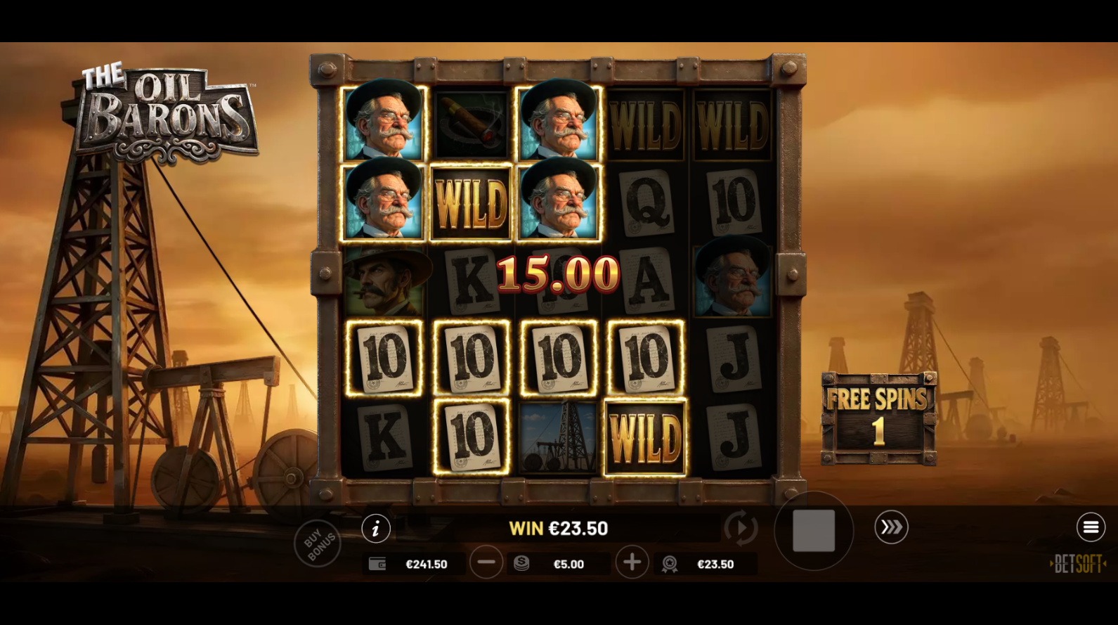 The Oil Barons - Struck Oil bonus feature with sticky wilds and free spins