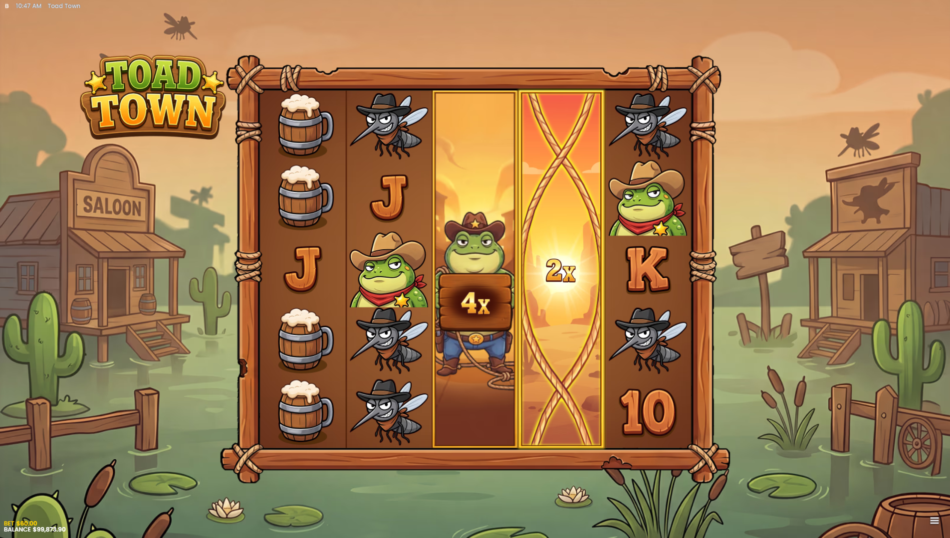 Toad Town slot X symbol expanding into a Wild Reel with multiplier
