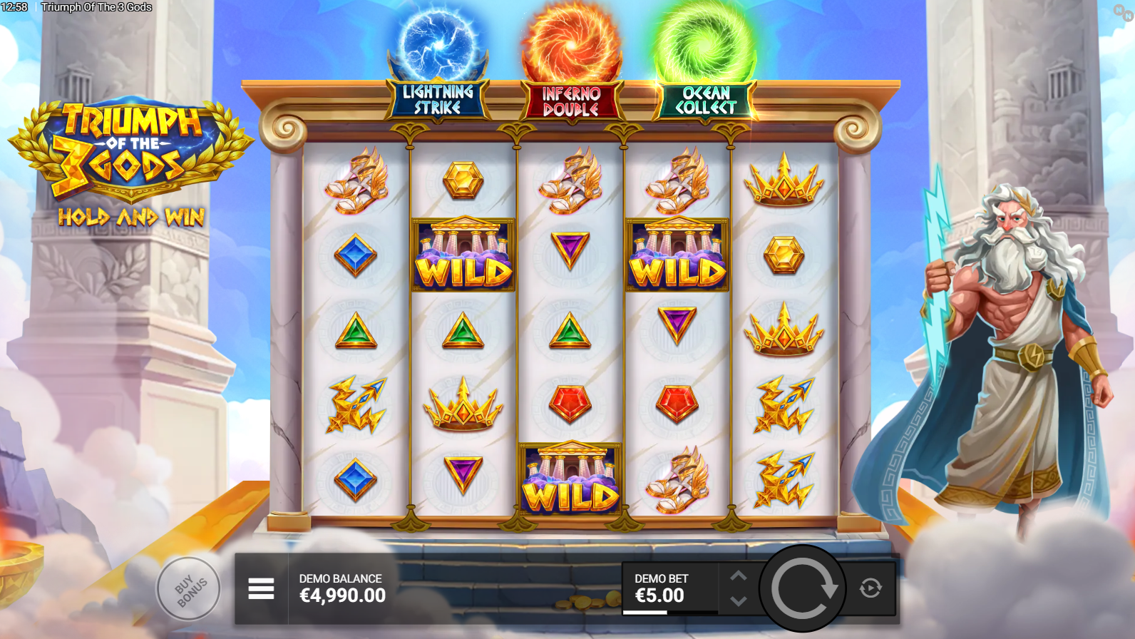 Triumph of the 3 Gods wild symbols on the reels