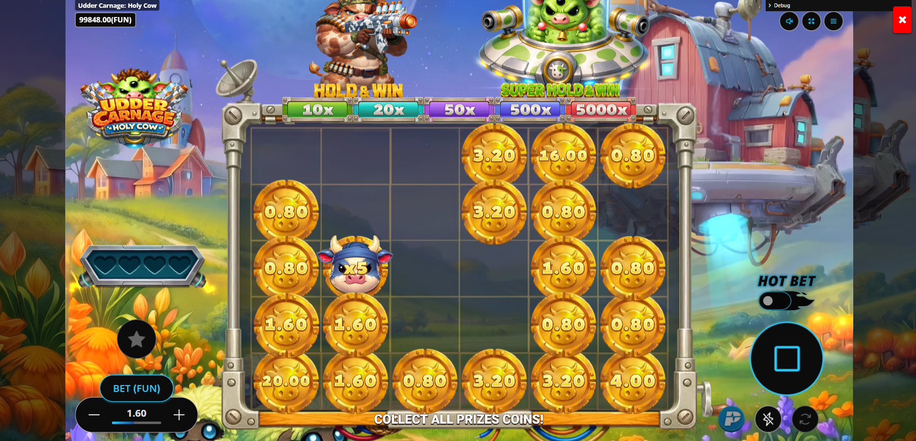 Udder Carnage Holy Cow Astro Moo Super Hold and Win bonus screenshot