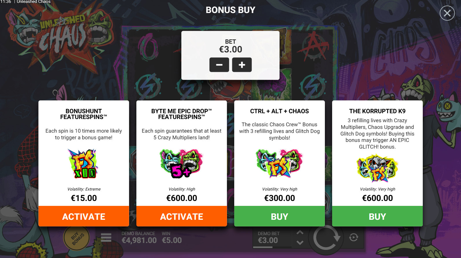 Unleashed Chaos bonus buy options
