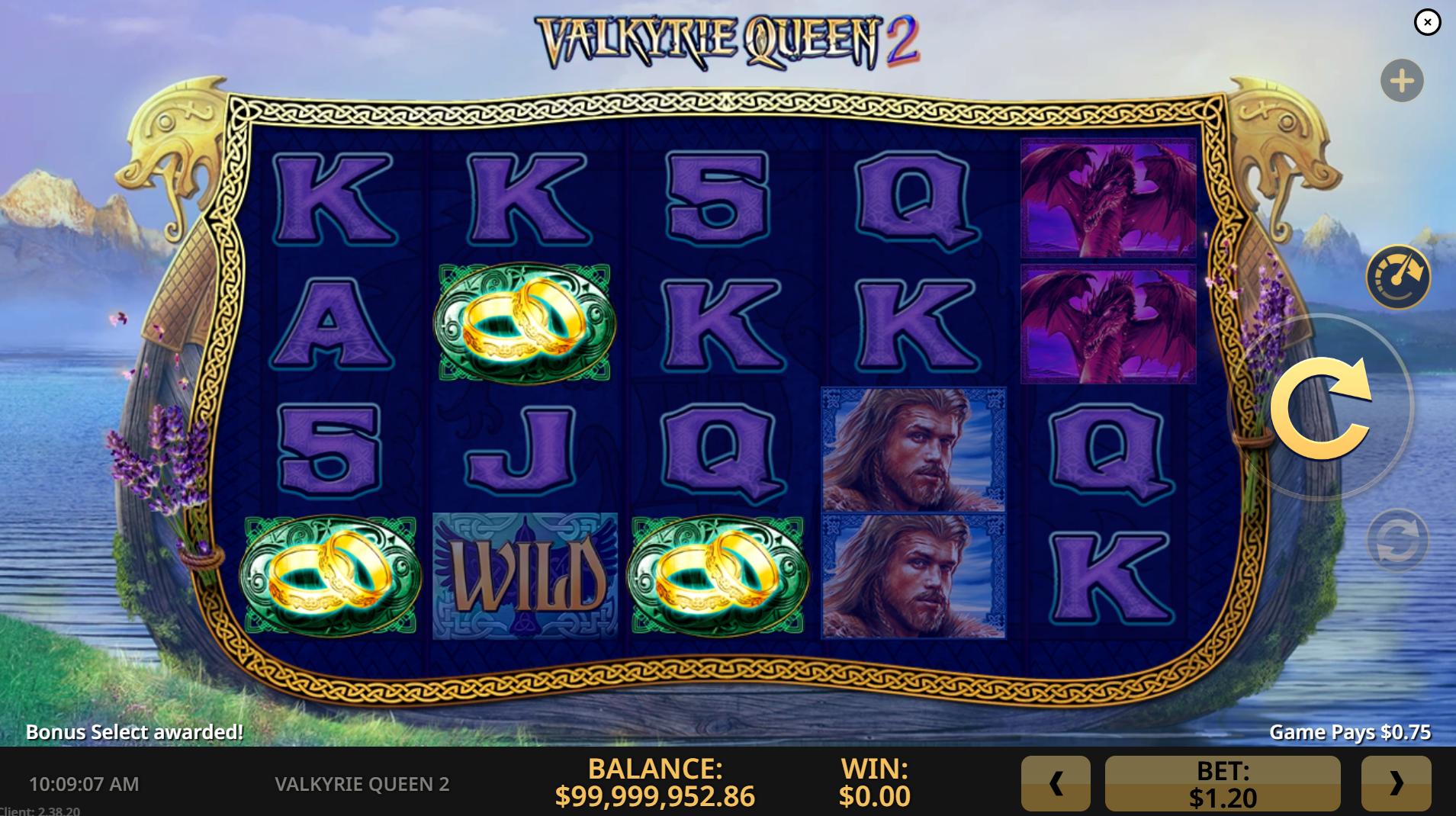 Valkyrie Queen 2 Free Spins trigger - 3 scatter symbols on reels 1, 2 and 3