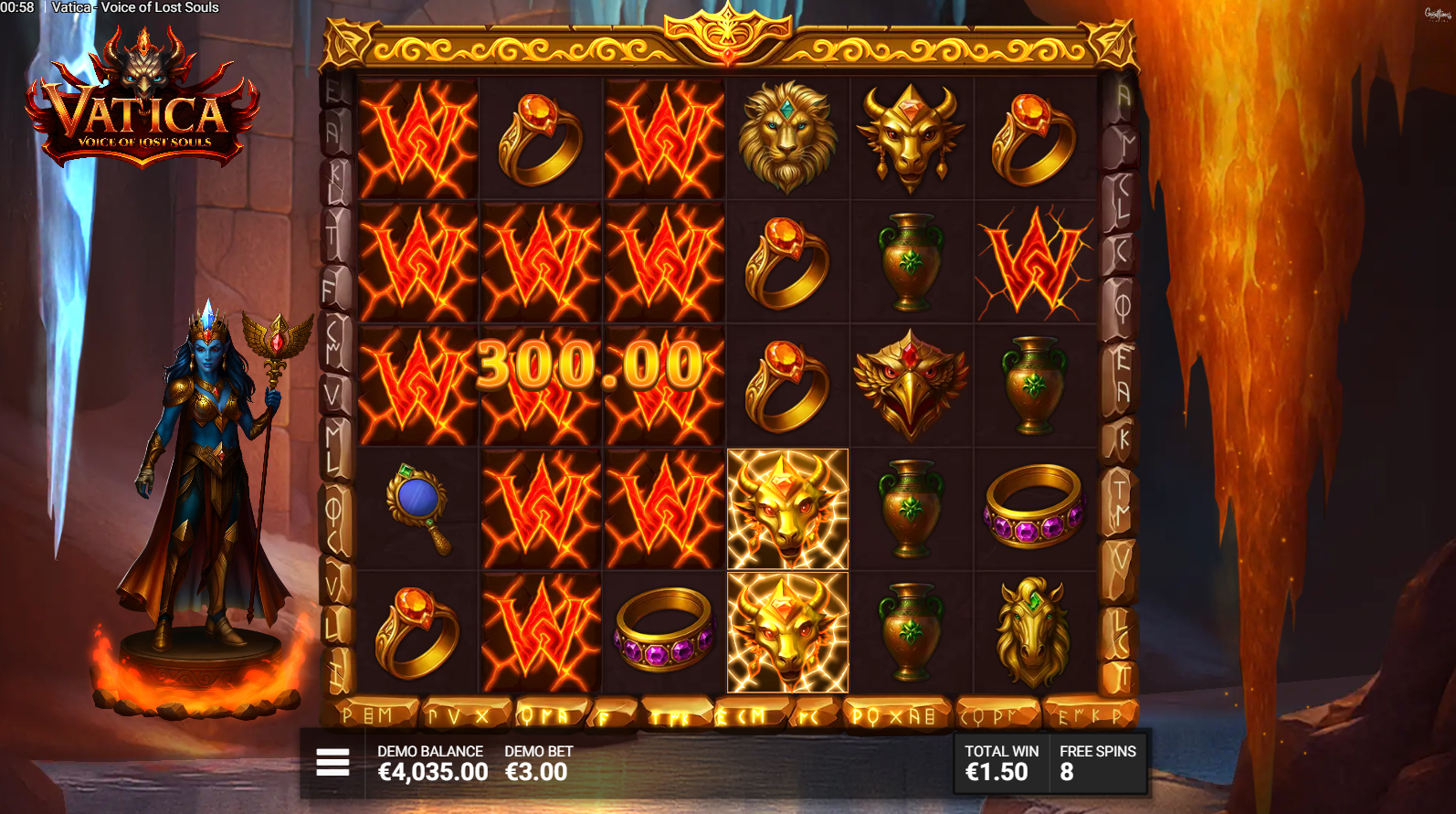 Vatica Voice of Lost Souls Wild and Wild Multiplier symbols on the grid