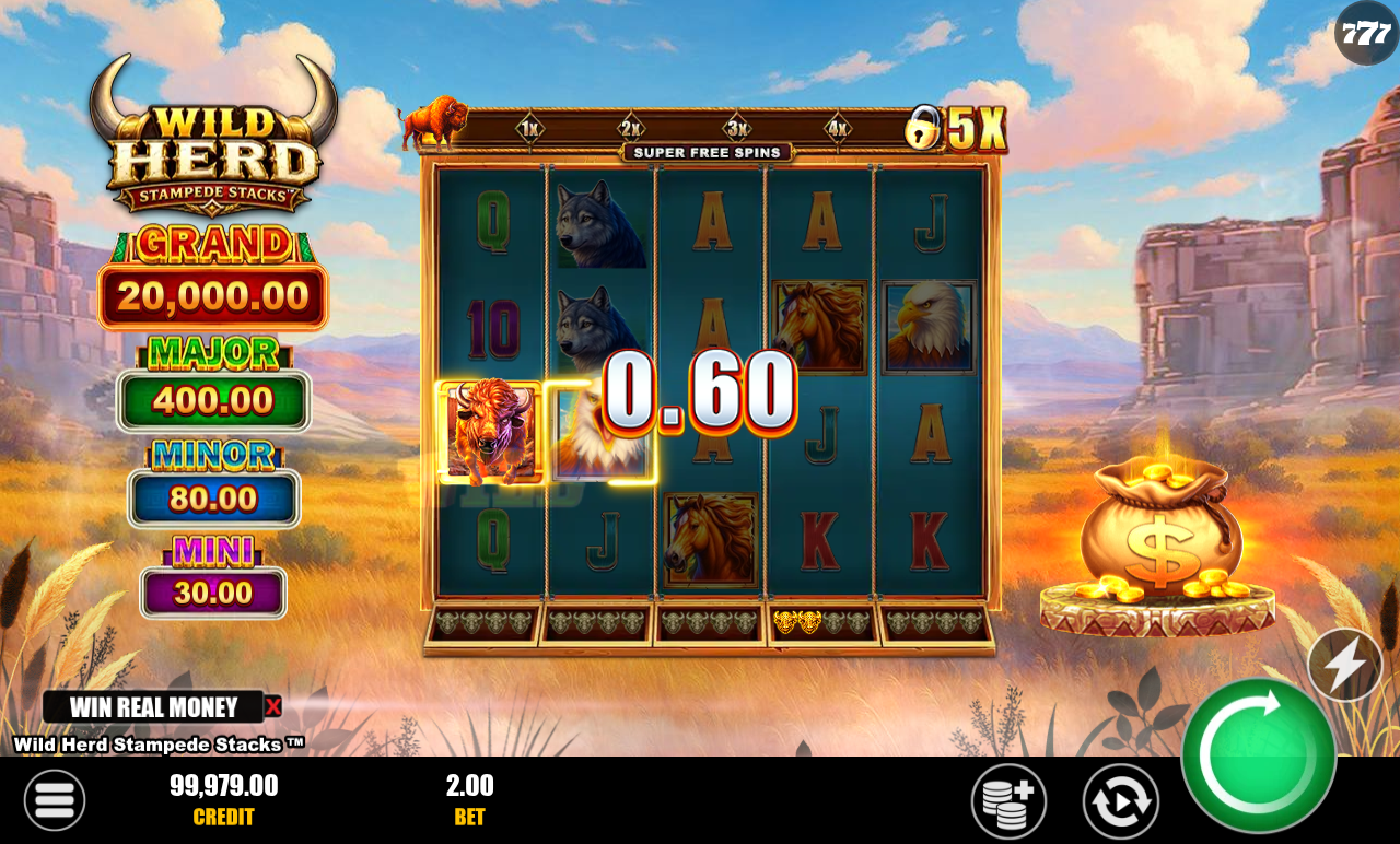Wild Herd Stampede Stacks gameplay with Totem meters visible