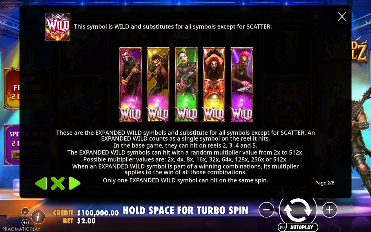 Wild Skullz information screen