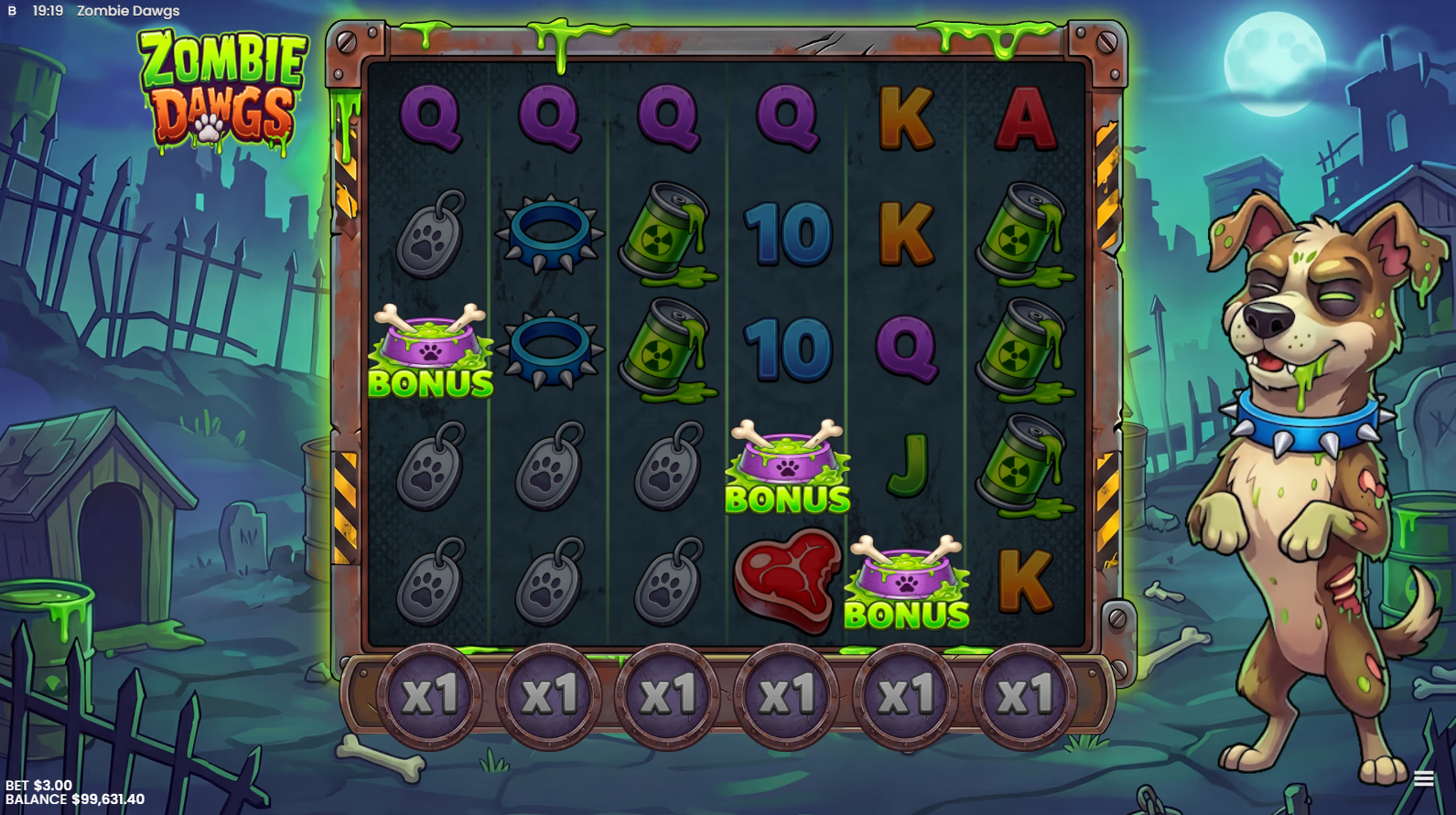 Zombie Dawgs bonus symbols on the reels