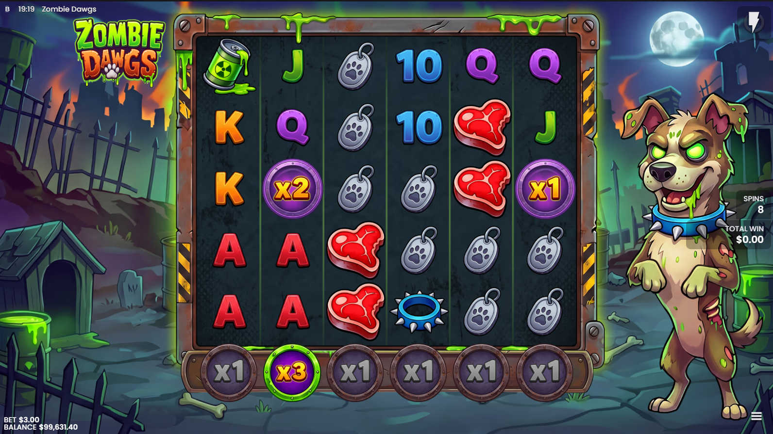 Zombie Dawgs multipliers active during the Normal Bonus free spins
