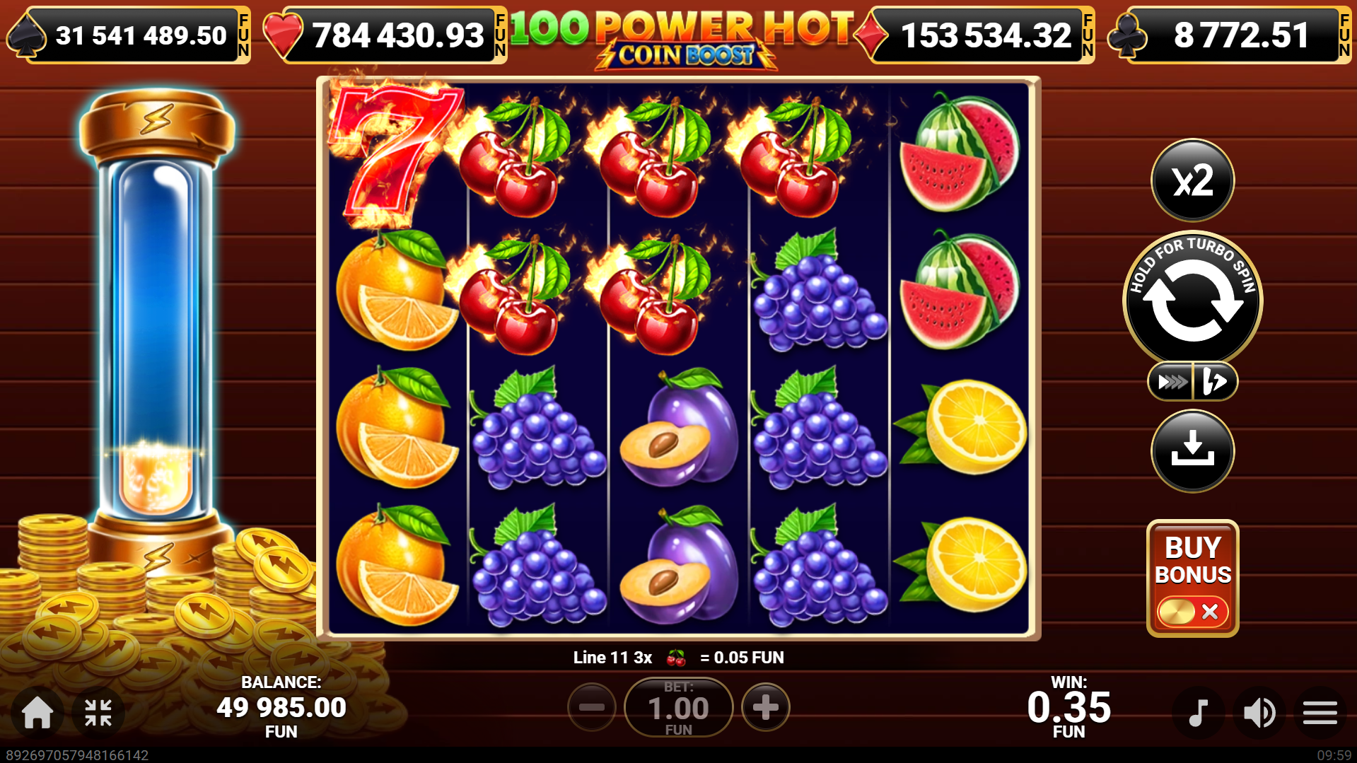 100 Power Hot Coin Boost offers 100 paylines