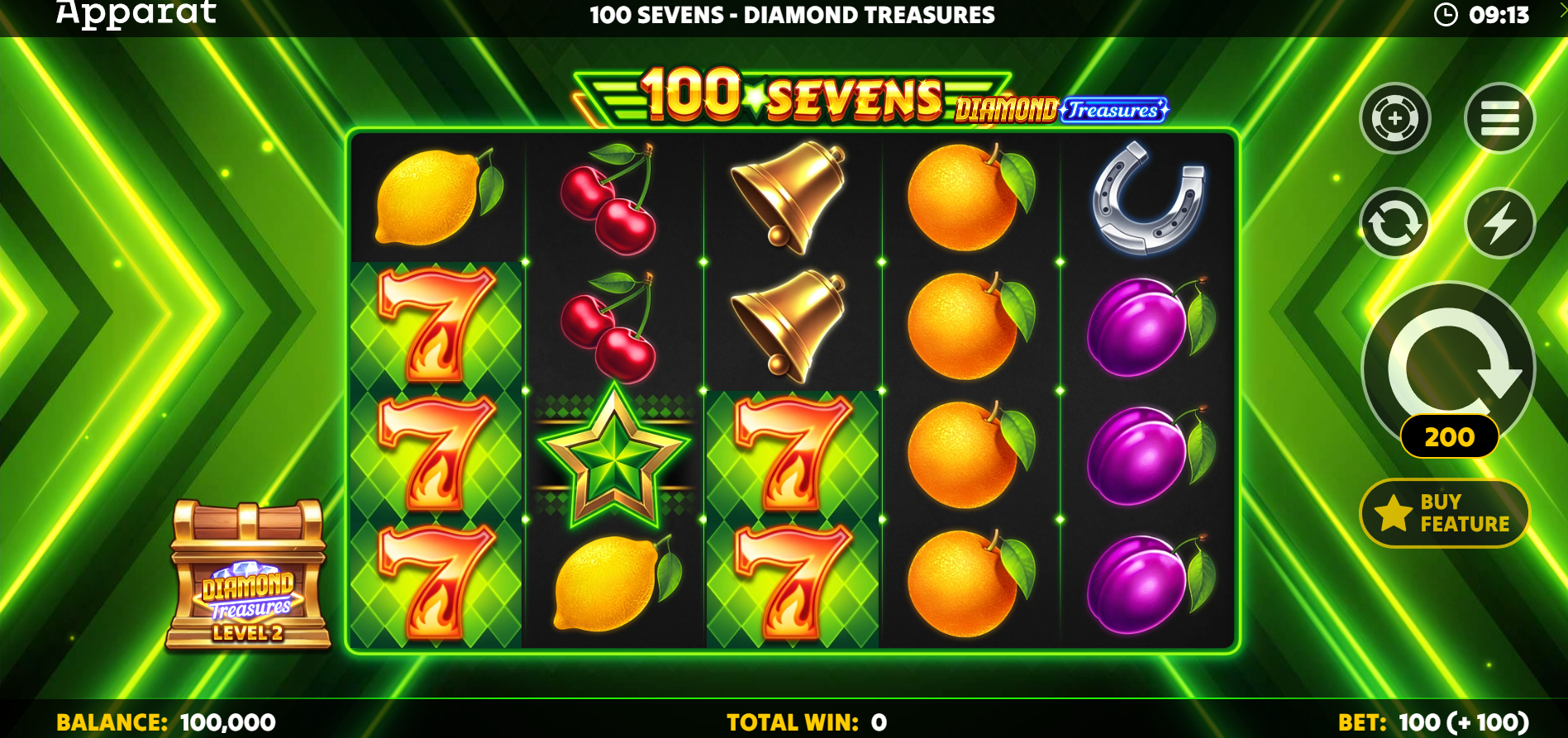 100 Sevens Diamond Treasure base game play