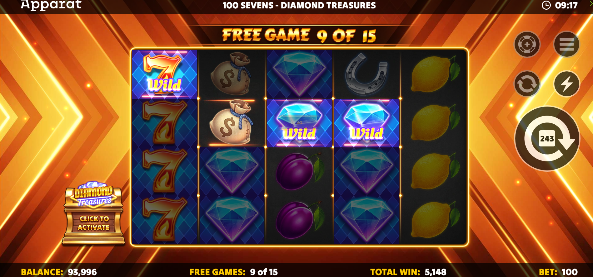 100 Sevens Diamond Treasure Free Spins play