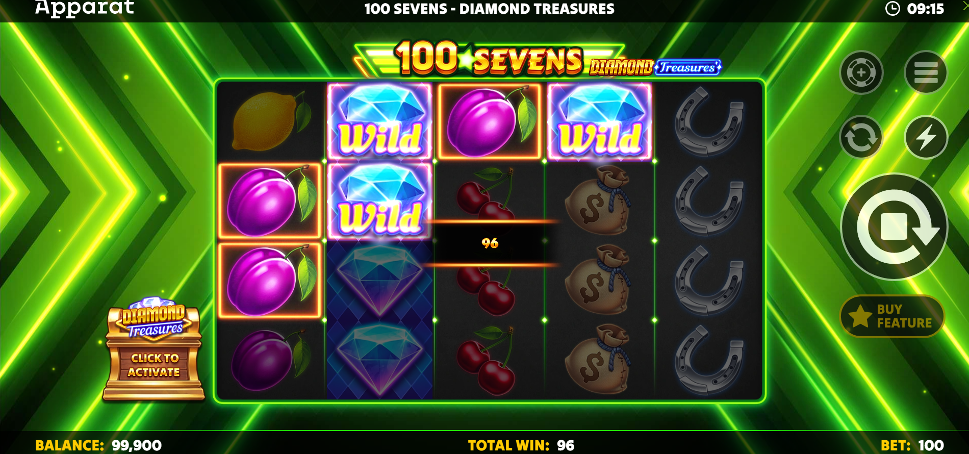 100 Sevens Diamond Treasure offers 100 paylines