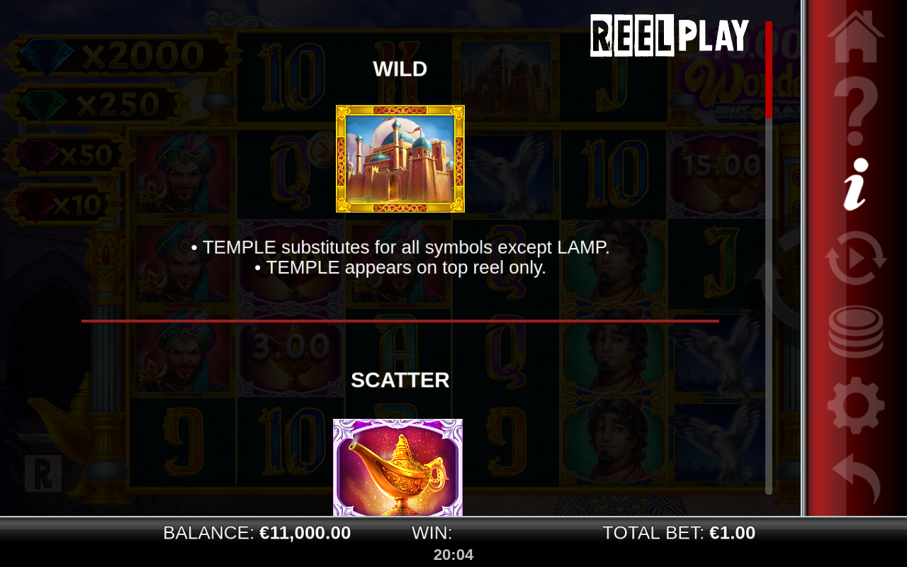 10000 Wonders Big Bang Temple wild and Lamp scatter rules