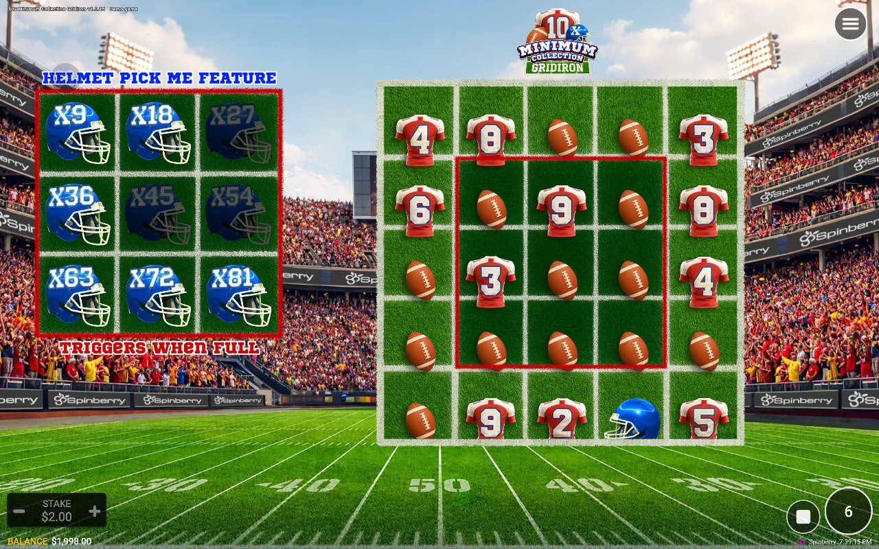10x Minimum Collection Gridiron gameplay showing digit symbols on the reels