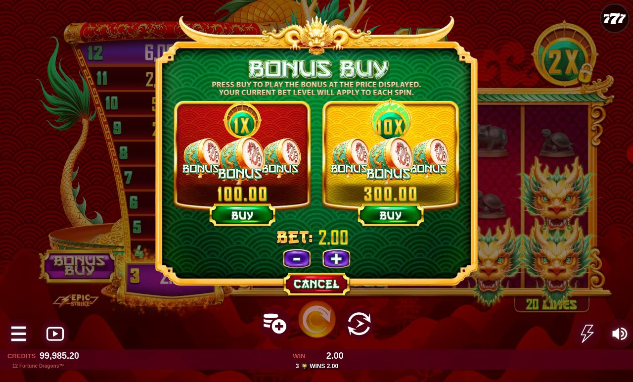 12 Fortune Dragons bonus buy