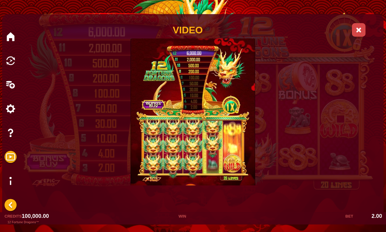 12 Fortune Dragons information screen
