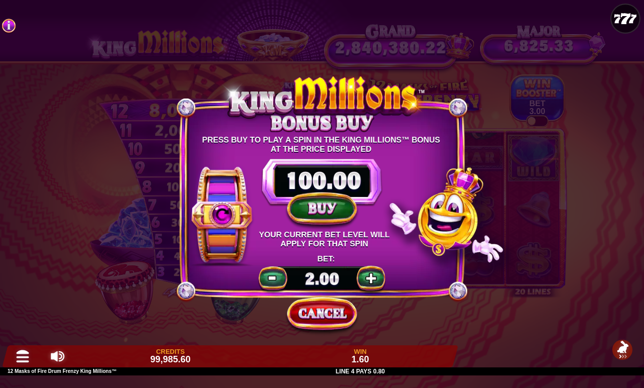 12 Masks of Fire Drum Frenzy King Millions bonus buy
