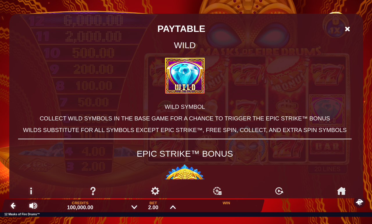 12 Masks of Fire Drums Epic Strike prize ladder