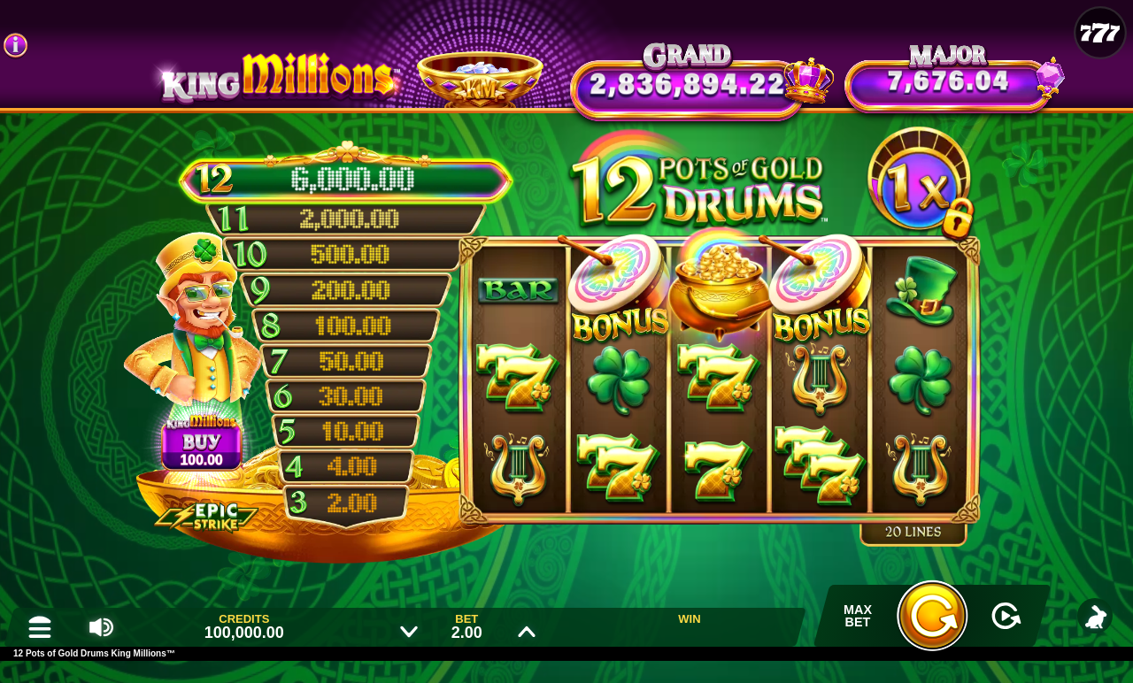 12 Pots of Gold Drums King Millions base game