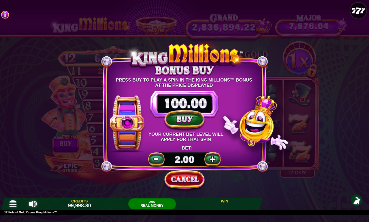 12 Pots of Gold Drums King Millions bonus buy