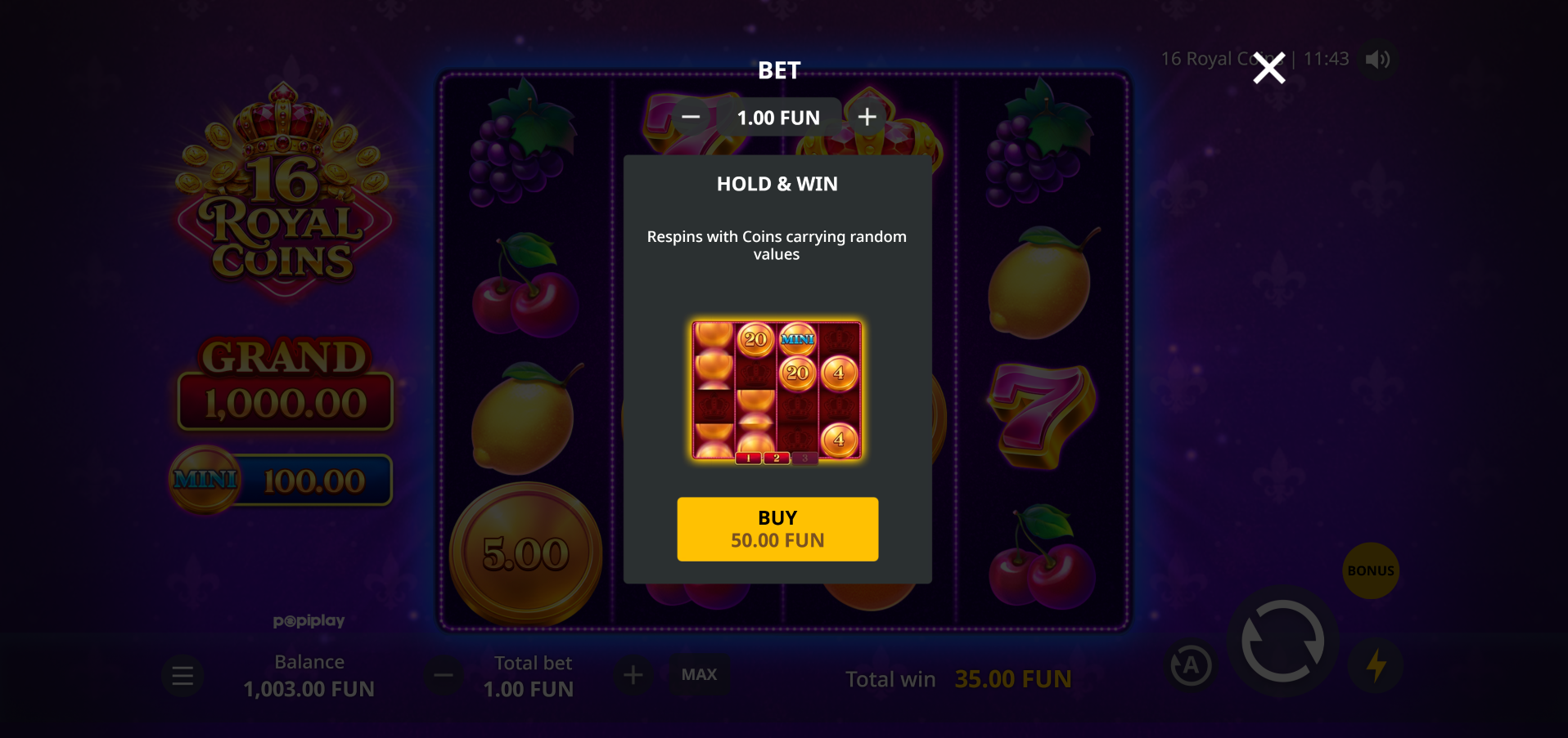 16 Royal Coins bonus buy option