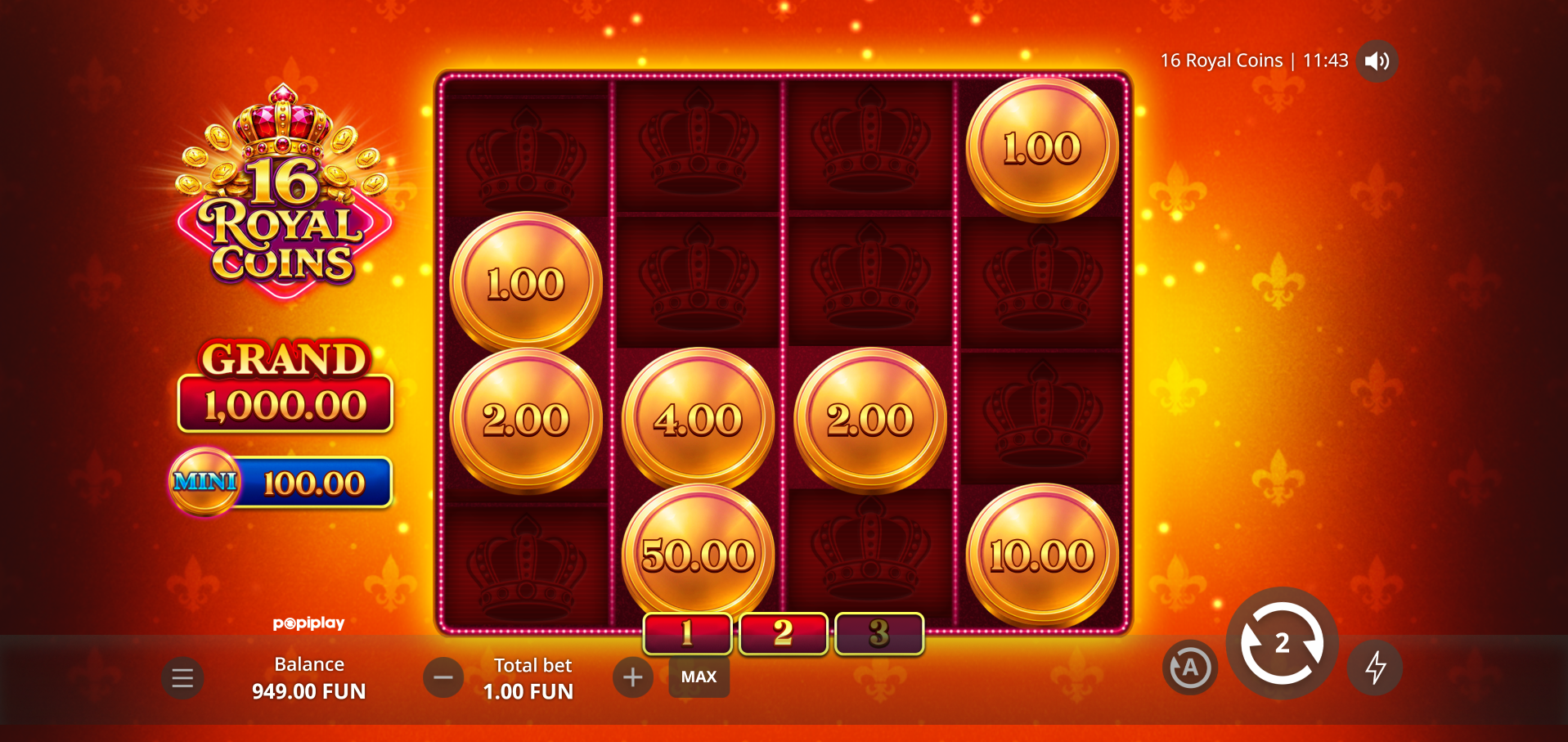 16 Royal Coins bonus play