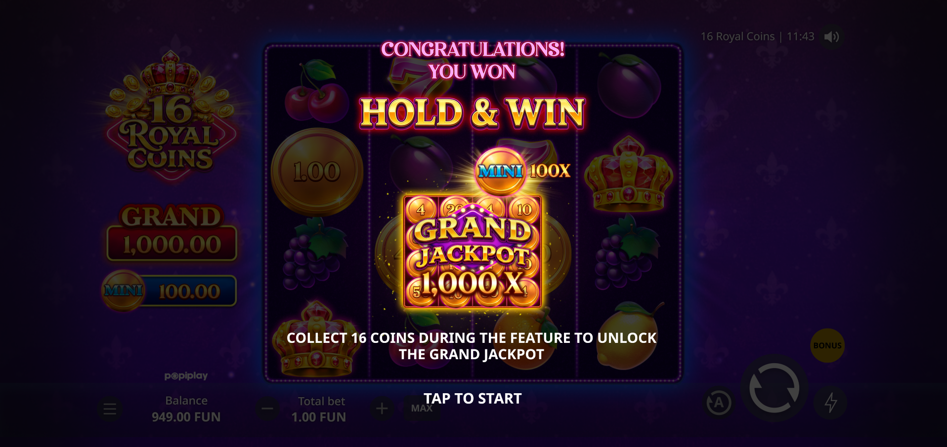 16 Royal Coins bonus trigger