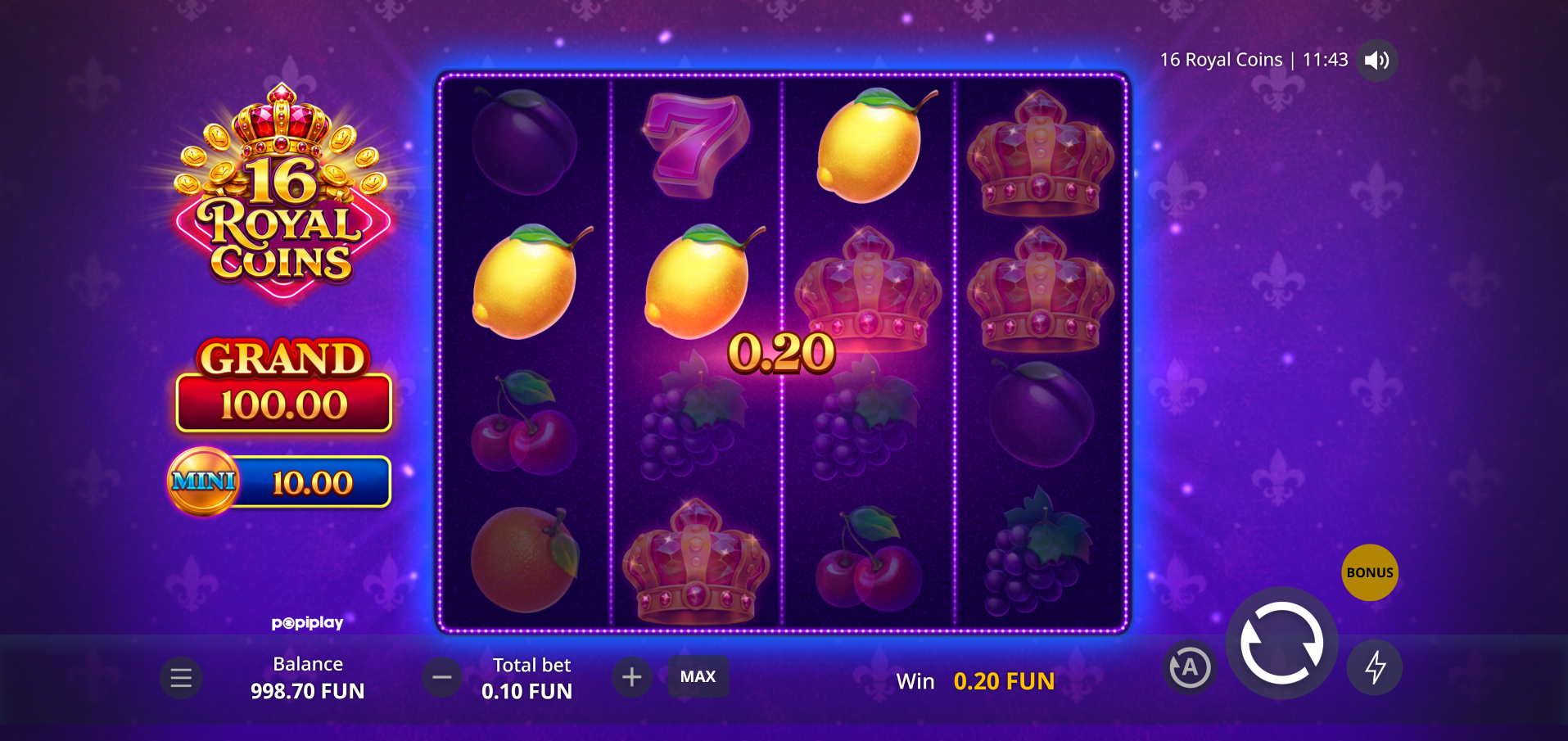 16 Royal Coins offers 256 ways to win