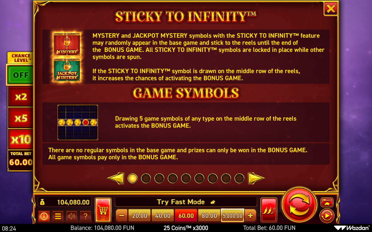 25 Coins x3000 information screen