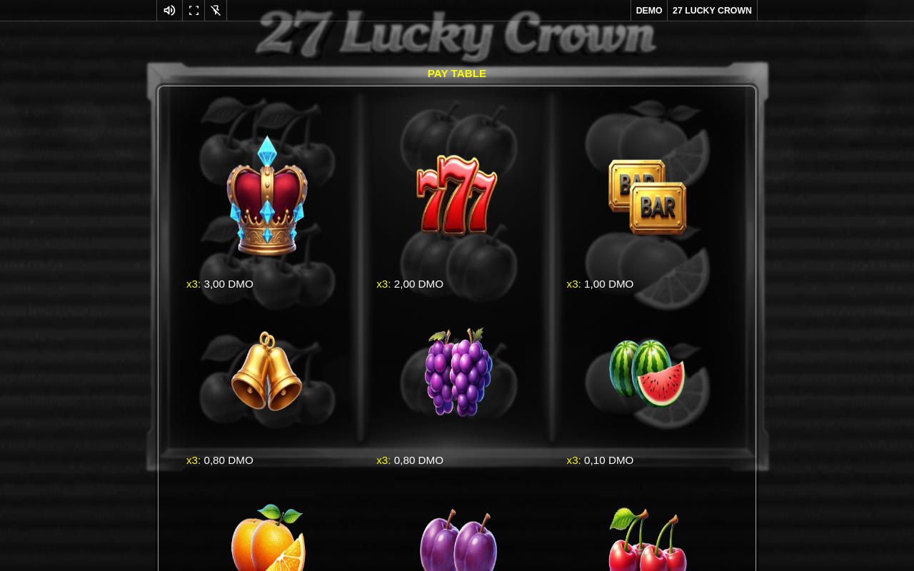 27 Lucky Crown information screen