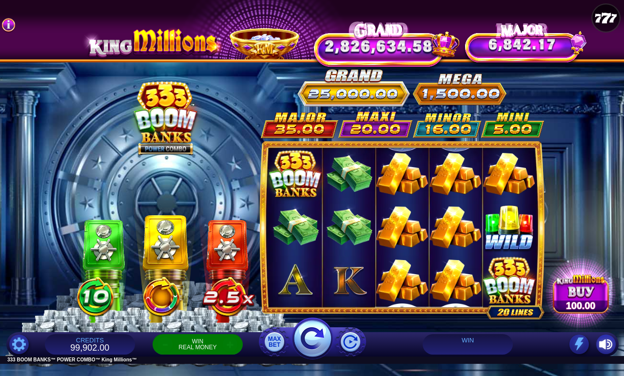 333 Boom Banks POWER COMBO King Millions bonus round
