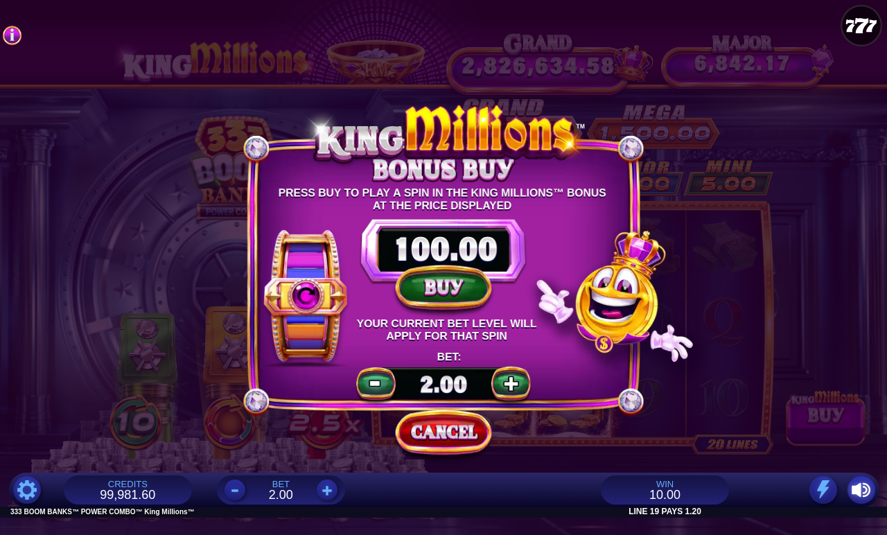 333 Boom Banks POWER COMBO King Millions bonus buy