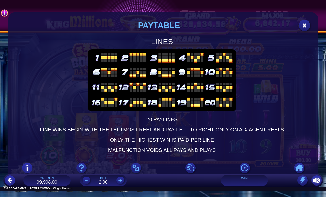 333 Boom Banks POWER COMBO King Millions information screen