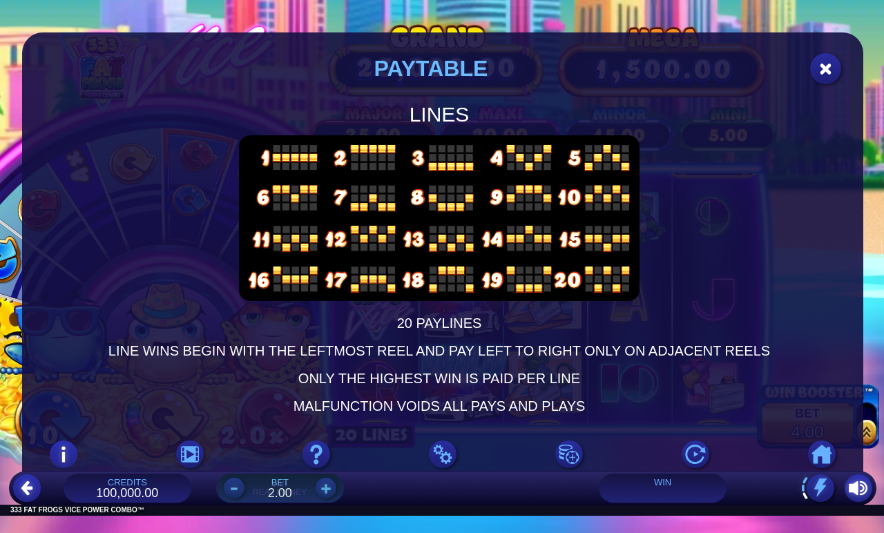 333 Fat Frogs VICE POWER COMBO information screen