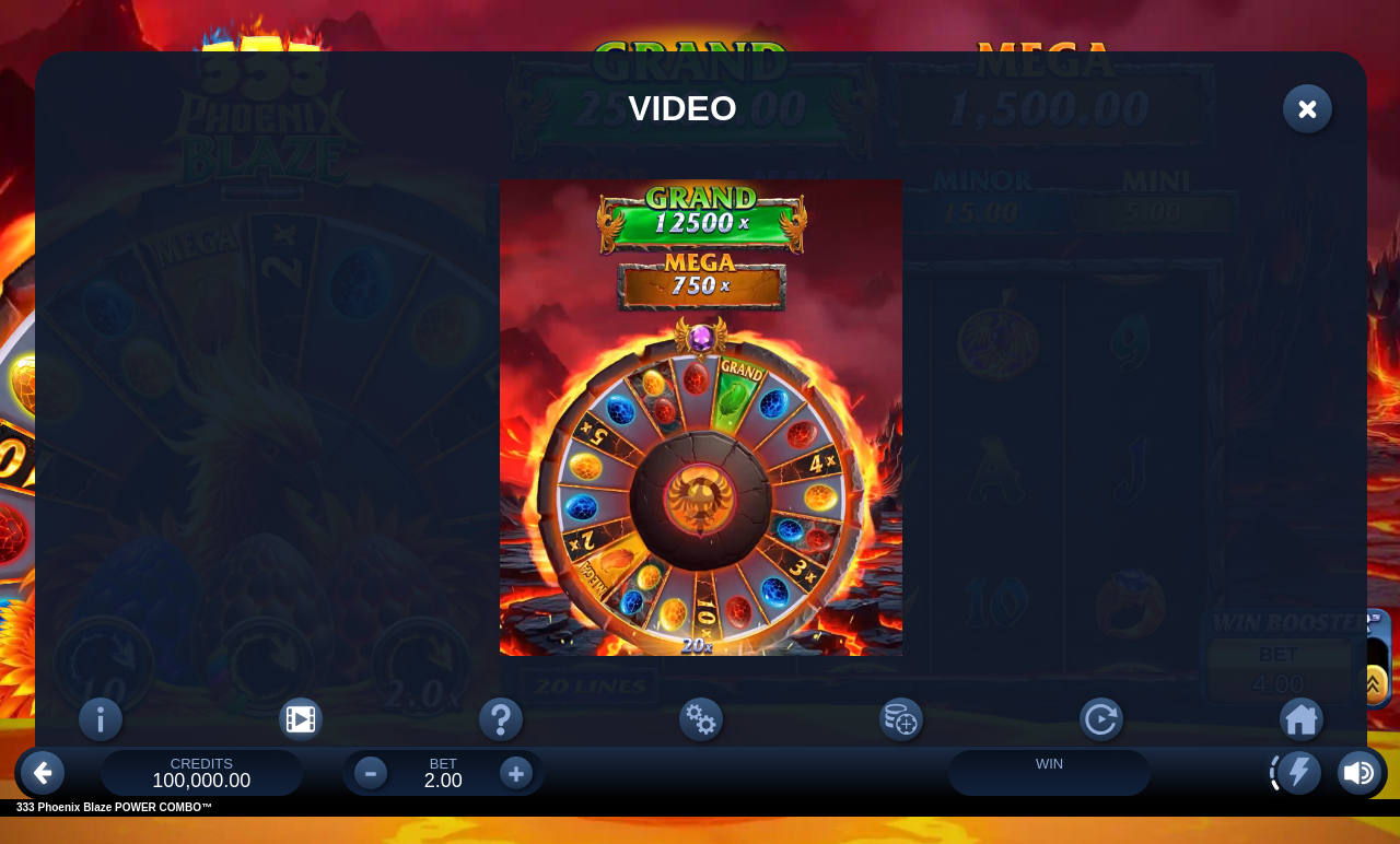 333 Phoenix Blaze POWER COMBO information screen