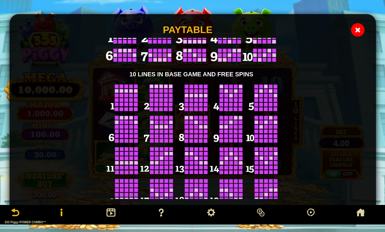 333 Piggy POWER COMBO information screen