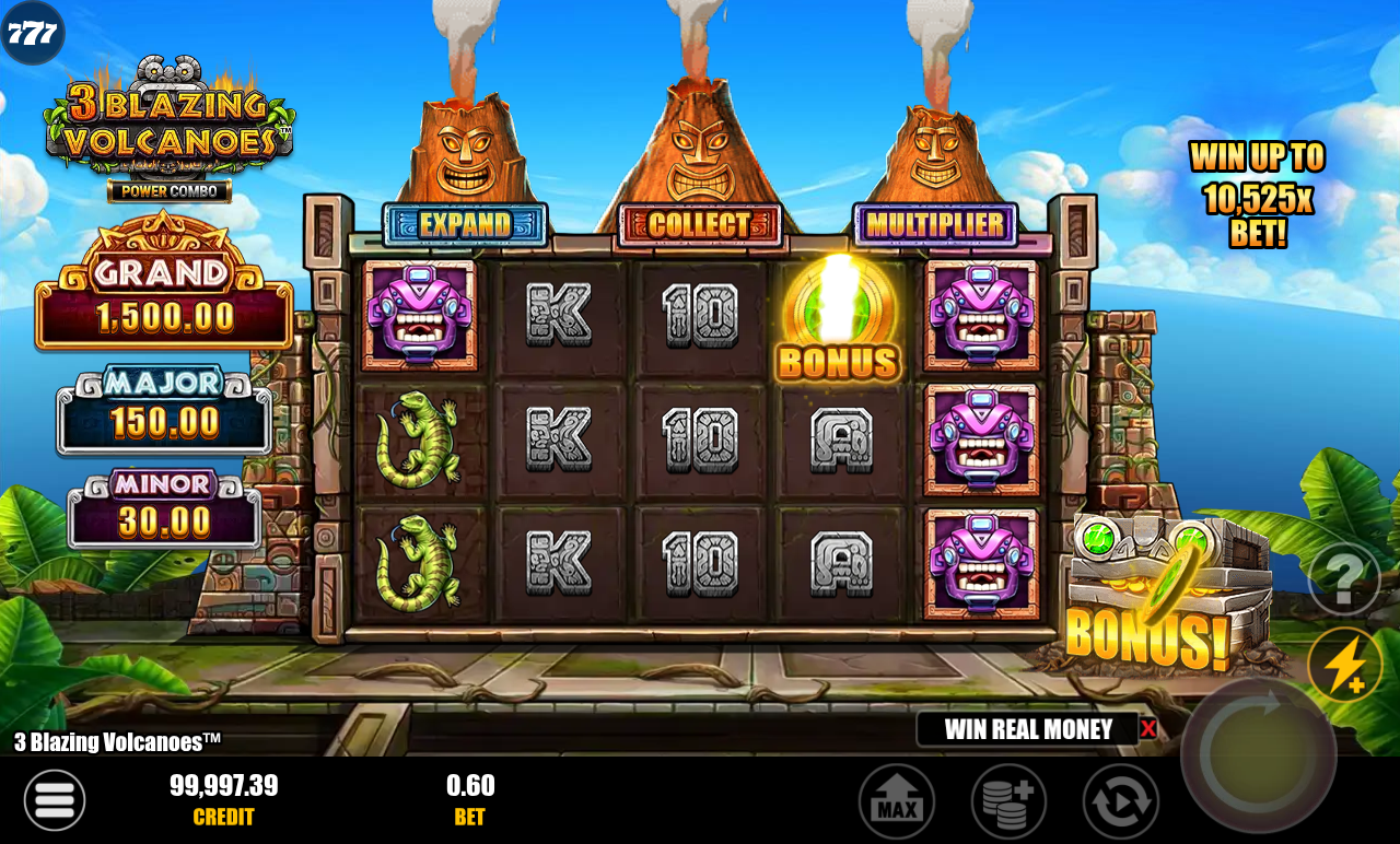3 Blazing Volcanoes Power Combo bonus round