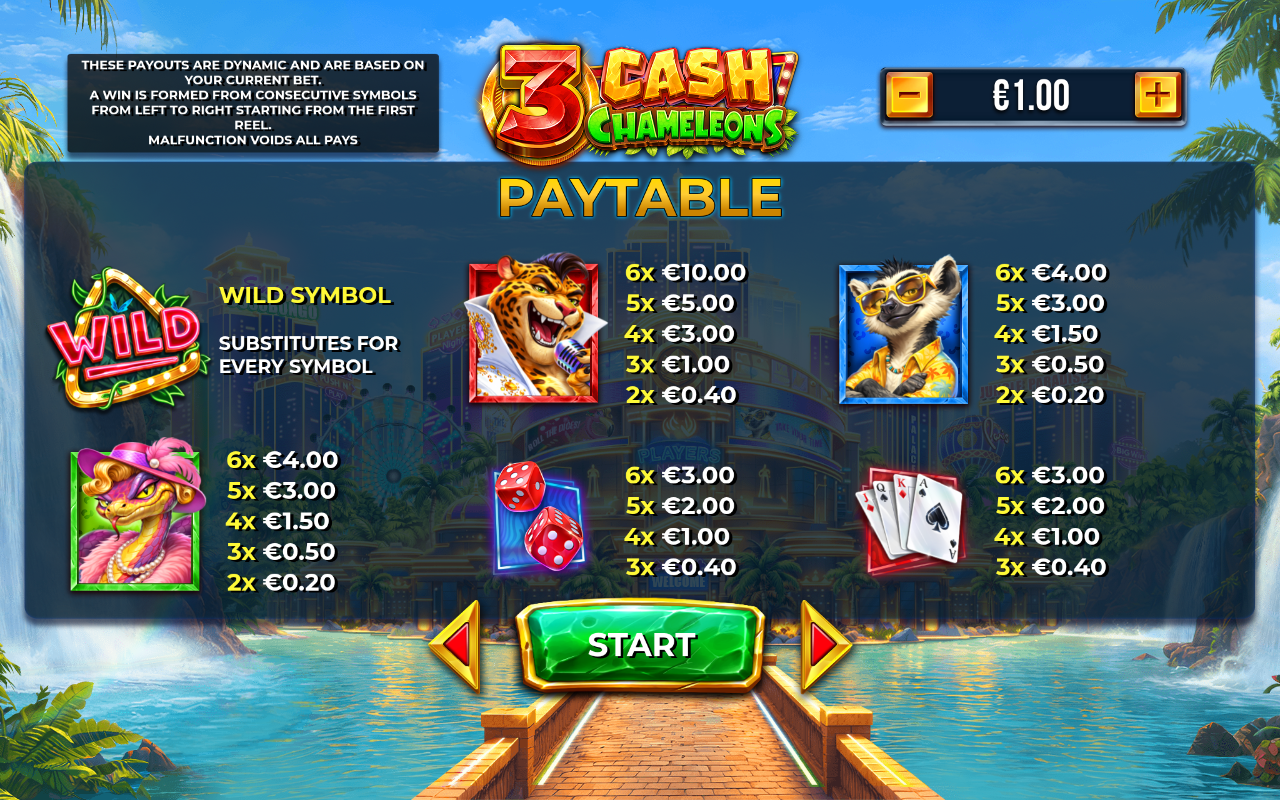 3 Cash Chameleons information screen