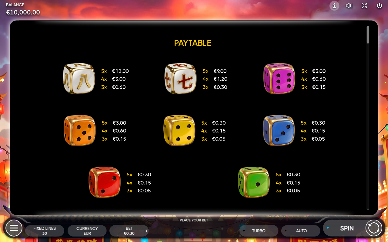 3 Coin Towers Dice information screen