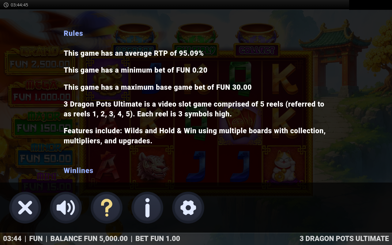 3 Dragon Pots Ultimate information screen