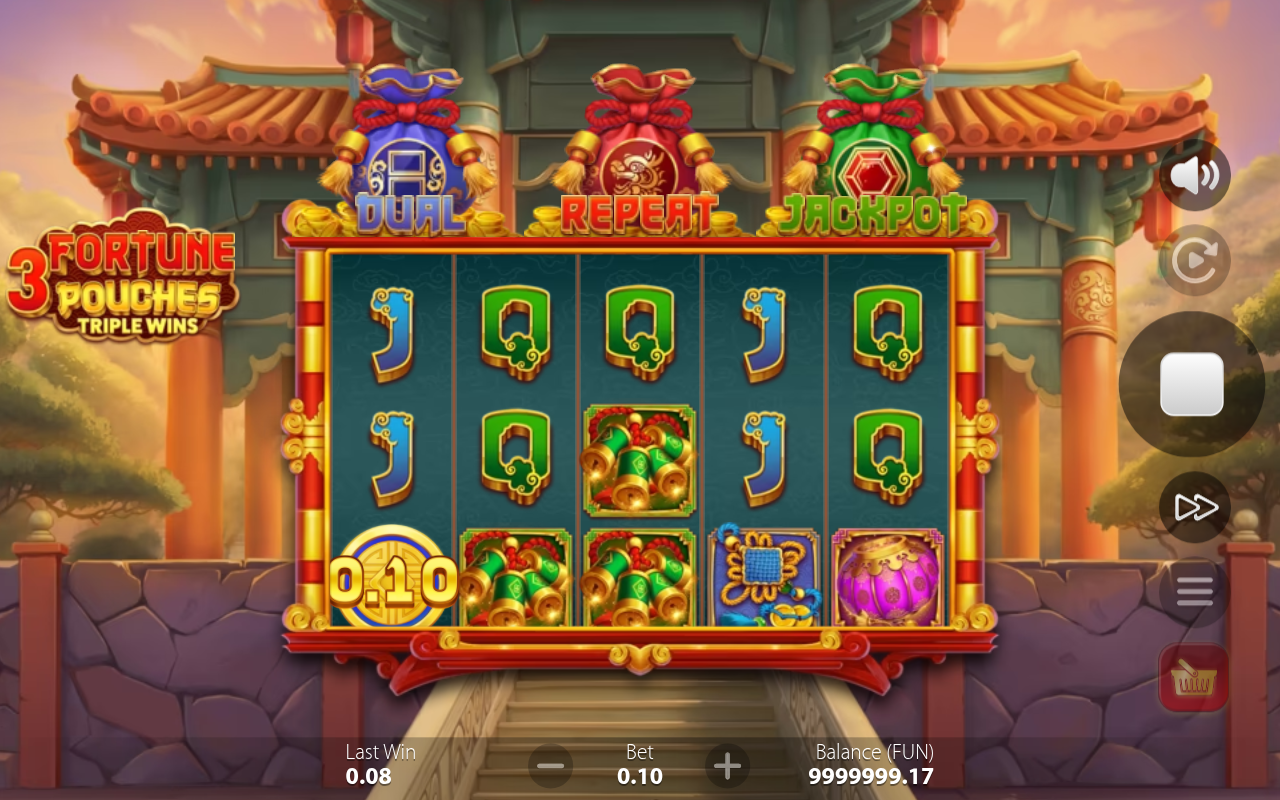 3 Fortune Pouches: Triple Wins gameplay with Coin symbols on the reels