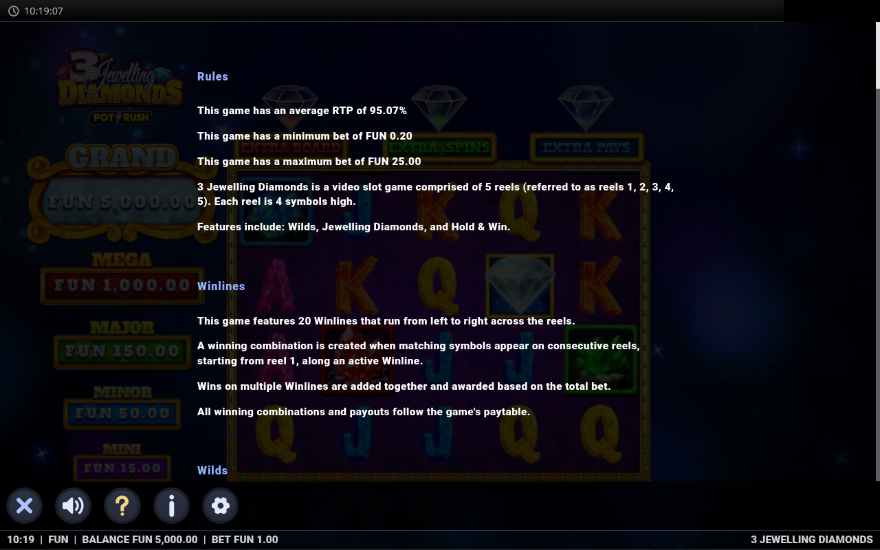 3 Jewelling Diamonds information screen