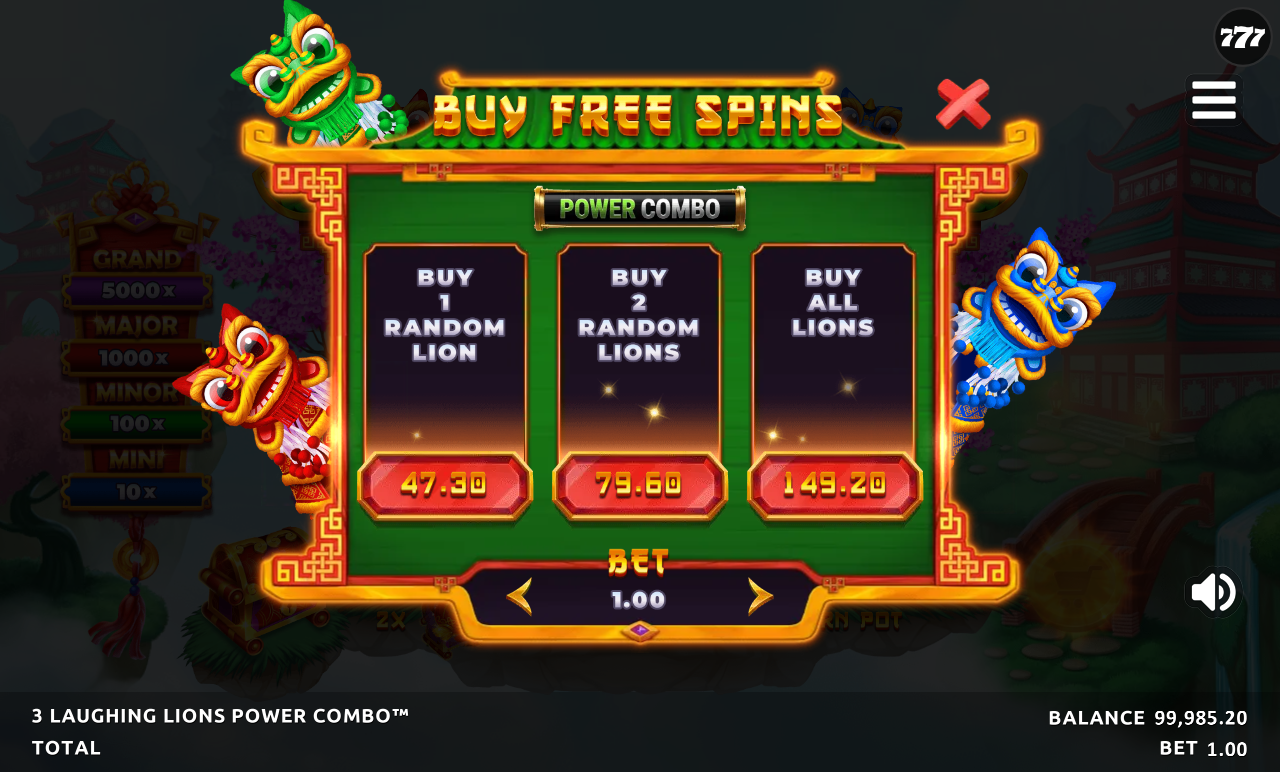 3 Laughing Lions Power Combo bonus buy