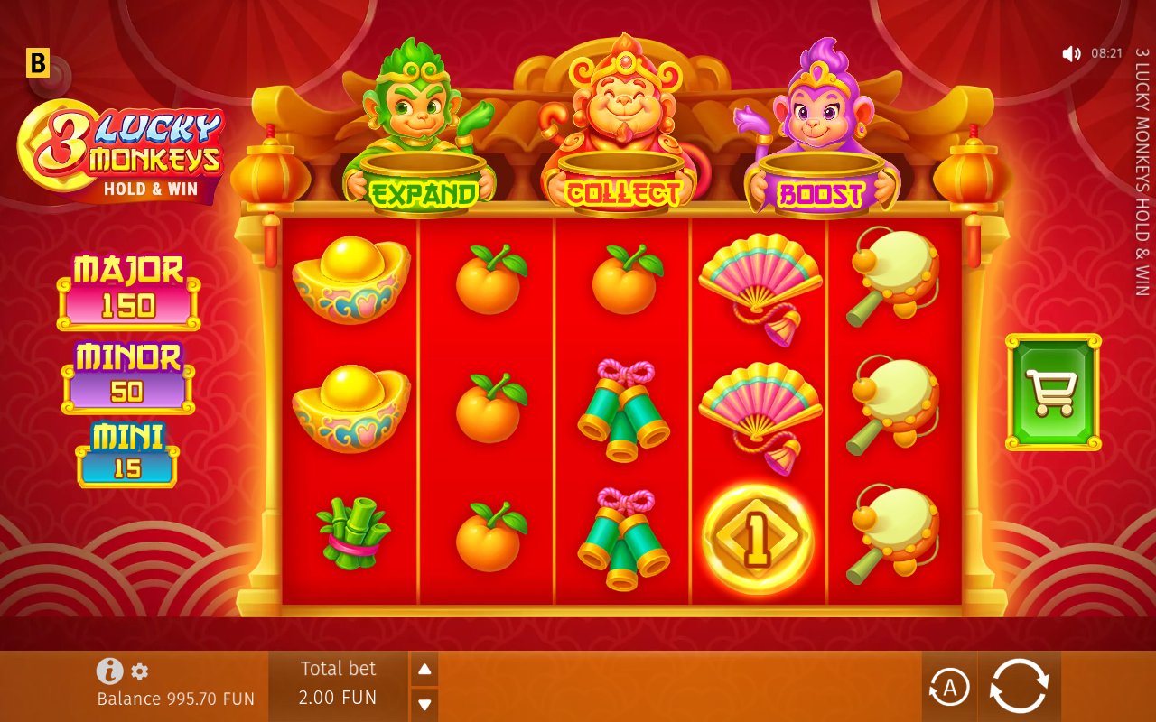 3 Lucky Monkeys gameplay with coin symbols