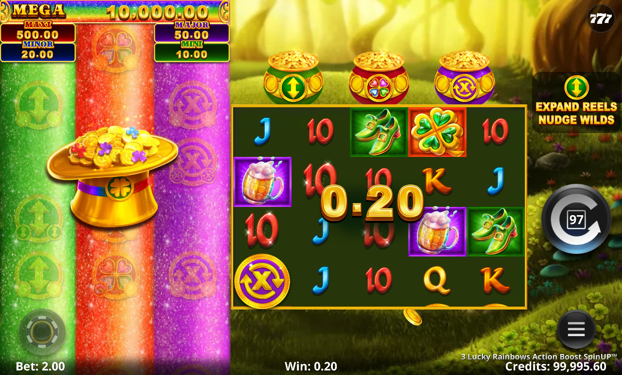 3 Lucky Rainbows Action Boost SpinUP Green Coin free spins