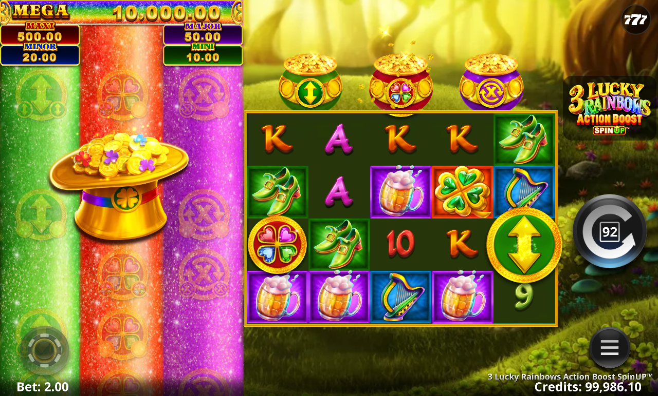 3 Lucky Rainbows Action Boost SpinUP clover jackpot ladder gameplay
